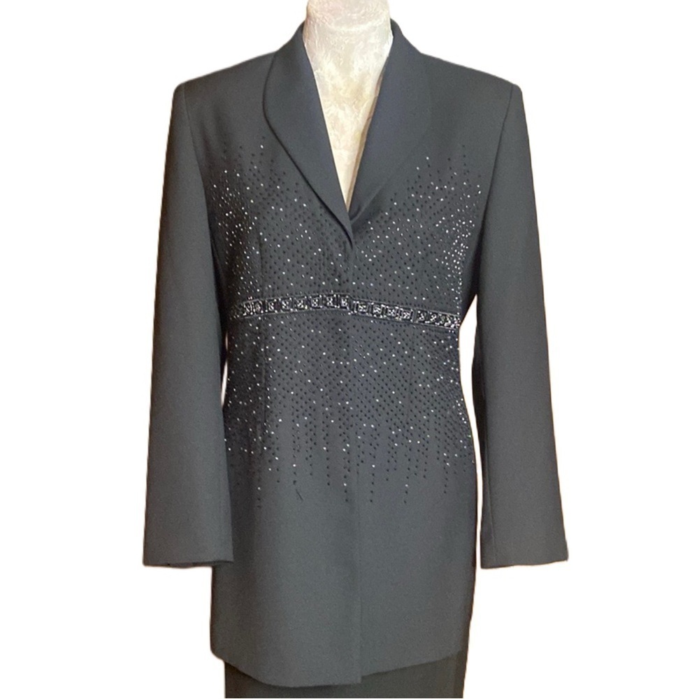 VTG John Meyer black beaded blazer or mini coat dress empire waist design sz 8